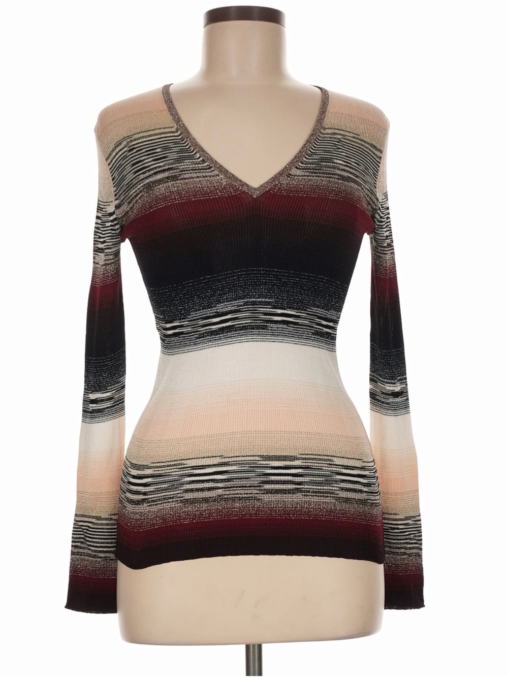MISSONI V Neck Striped Metallic Sweater Size 44 VGUC